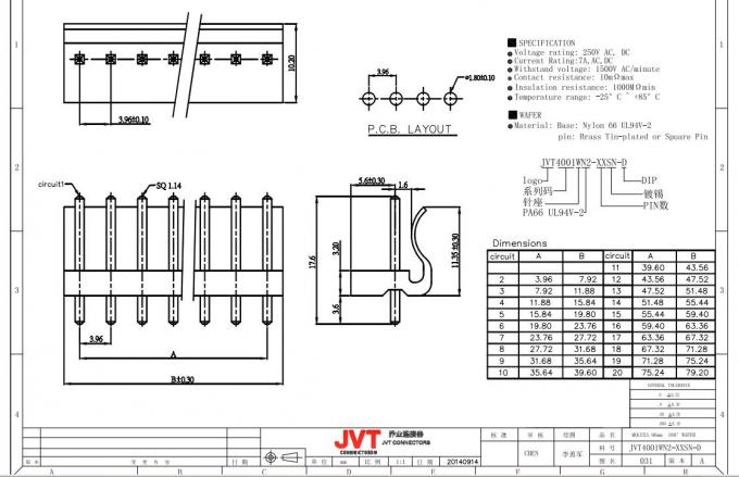 Pin header 3.96mm pitch/single row/ straight  pcb board connector /2pin