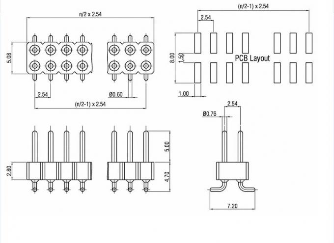 Electrical SMT Precision Pin Header Connector with 2 - 50 Poles Gold Plated